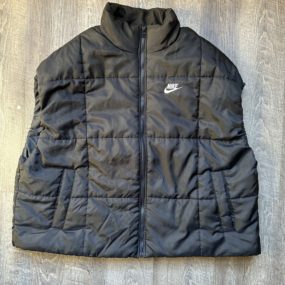 Mens Nike Club Therma Fit Micro Swoosh Black Full Zip Puffer Vest Size L Read!